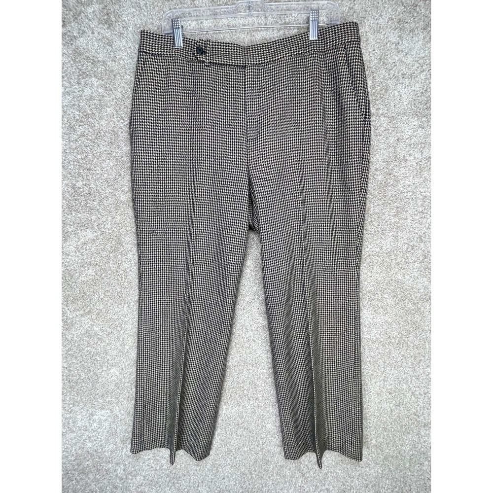 Lauren Ralph Lauren Houndstooth Wool Pants Womens 14 Black Cream Office Academia